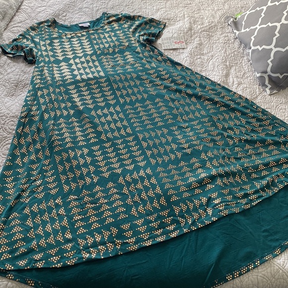 LuLaRoe Elegant Forest Green and Rose Gold Carly Dress - Picture 5 of 11
